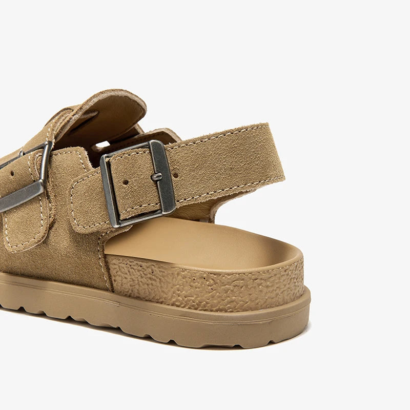 BEAUTODAY Casual Sandals Women Cow Suede Leather Buckle Strap Solid Color Round Toe Platform Fashion Ladies Shoes Handmade 34619