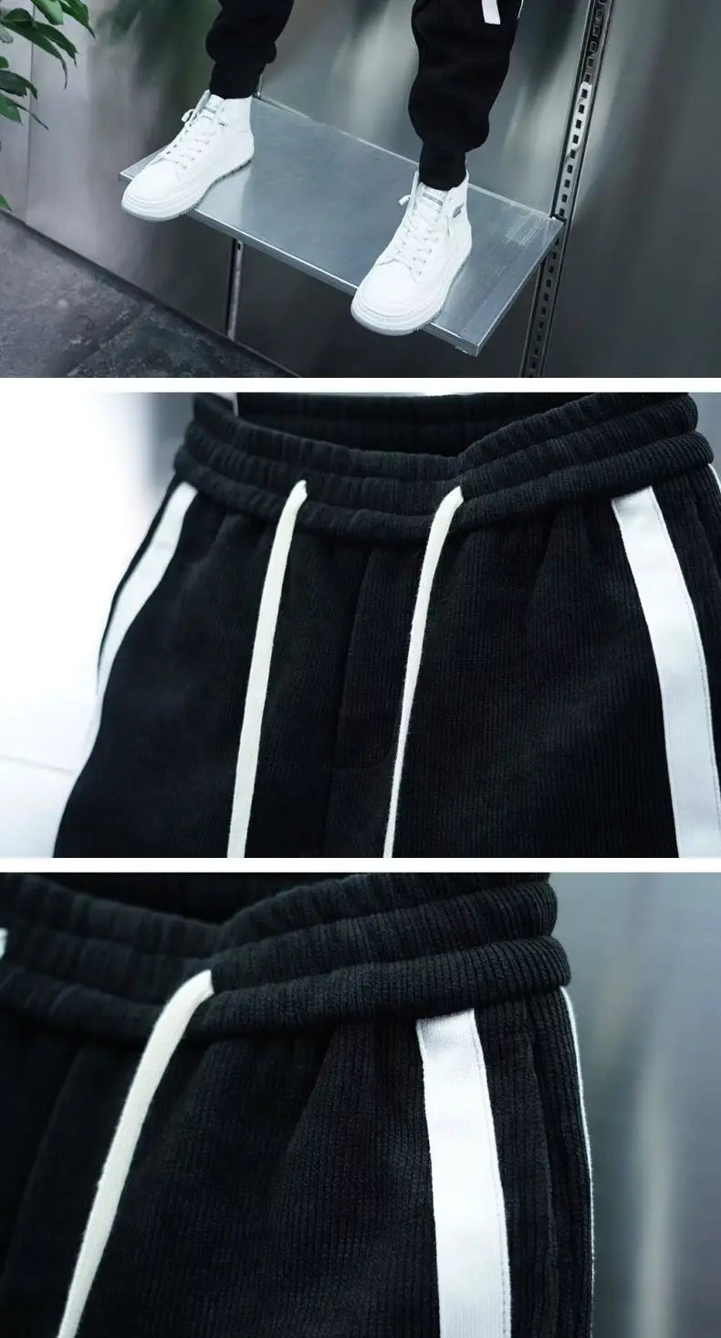 Fashion 2024 Autumn Winter New Black Jogger Men's Corduroy Pants Korean Elastic Waist Casual Pants Jogging Striped Harem Pants