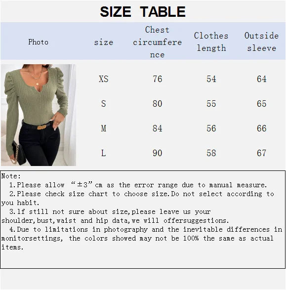 V-neck Puffy Sleeve Sweater Woman Spring Summer Explosion With Slim Short Base Shirt Long Sleeve Solid Color Blouse Woman