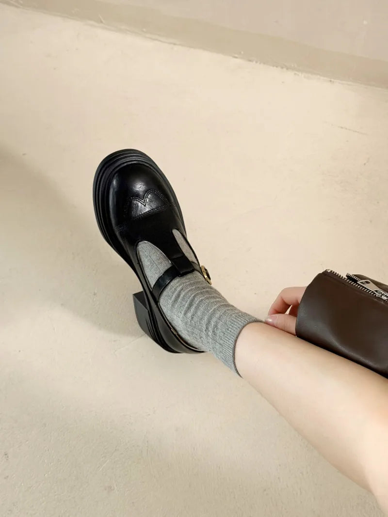 High-heeled Shoes Women Pumps Buckle Thick Heels with T-strap Ladies Chunky Heels Platform Mary Janes Woman Footwear Sandals