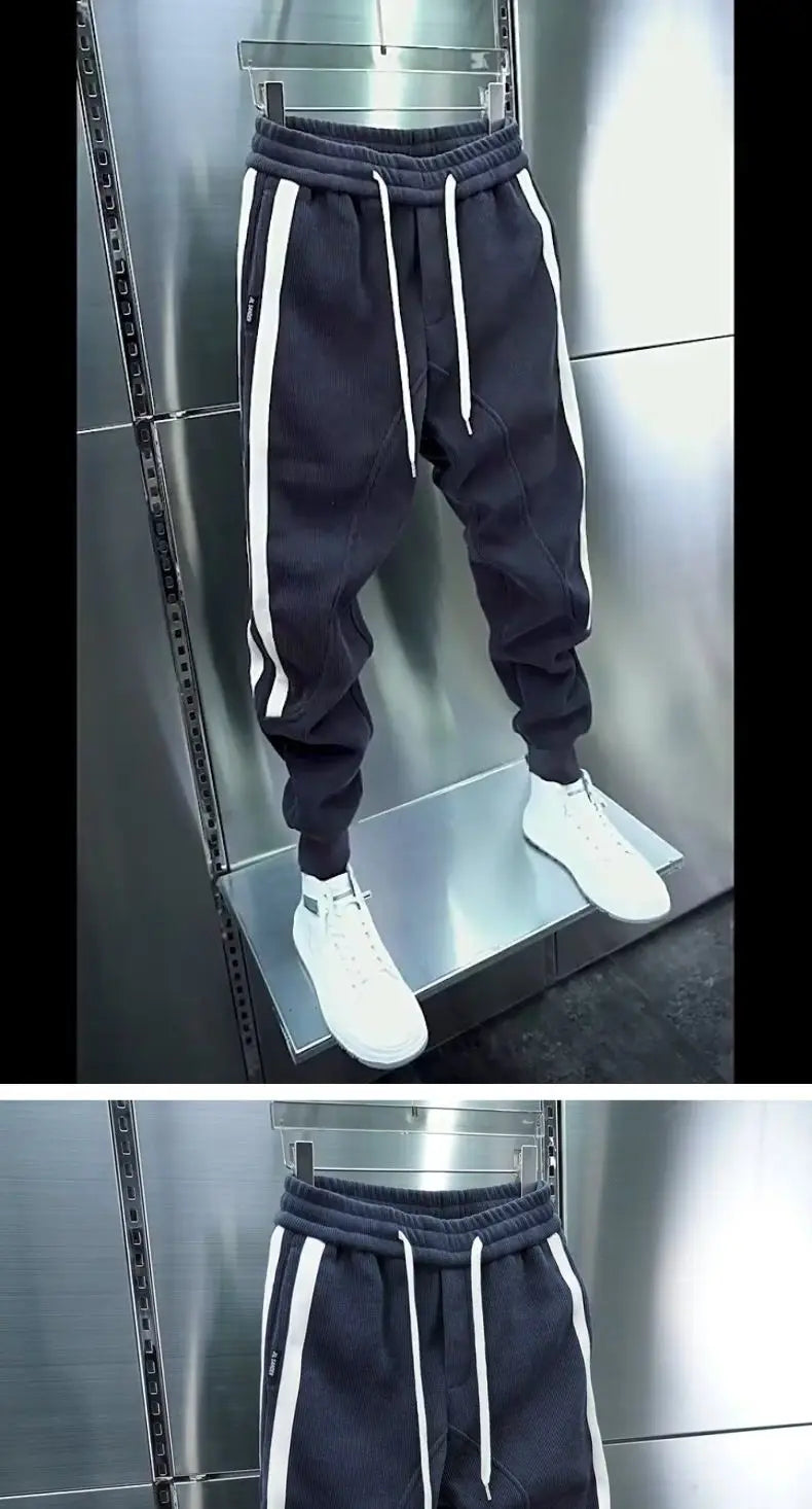 Fashion 2024 Autumn Winter New Black Jogger Men's Corduroy Pants Korean Elastic Waist Casual Pants Jogging Striped Harem Pants