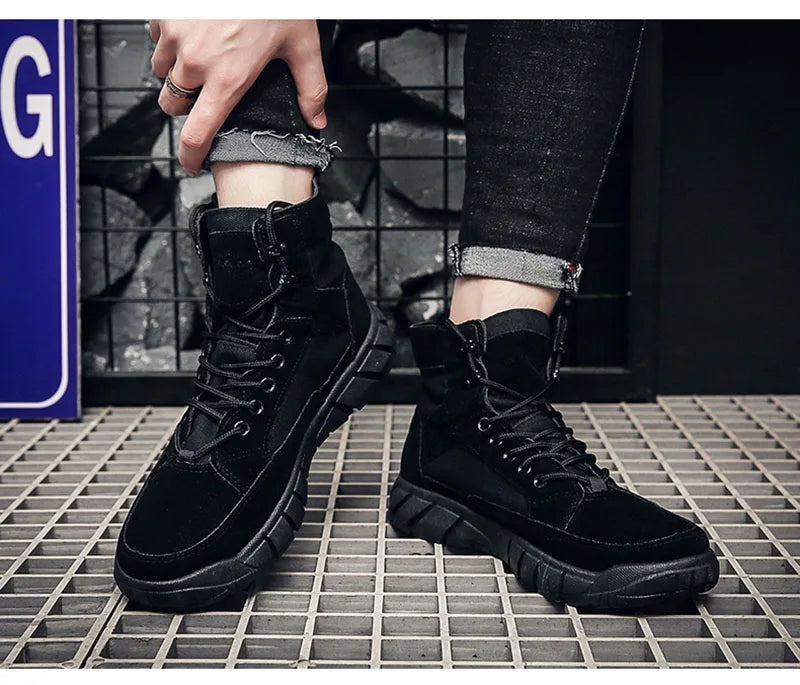 Fashion Boots Men Autumn Early Winter Shoes Flat Thick Sole Mens Ankle Boots Brand Male Footwear Black Beige KA4873