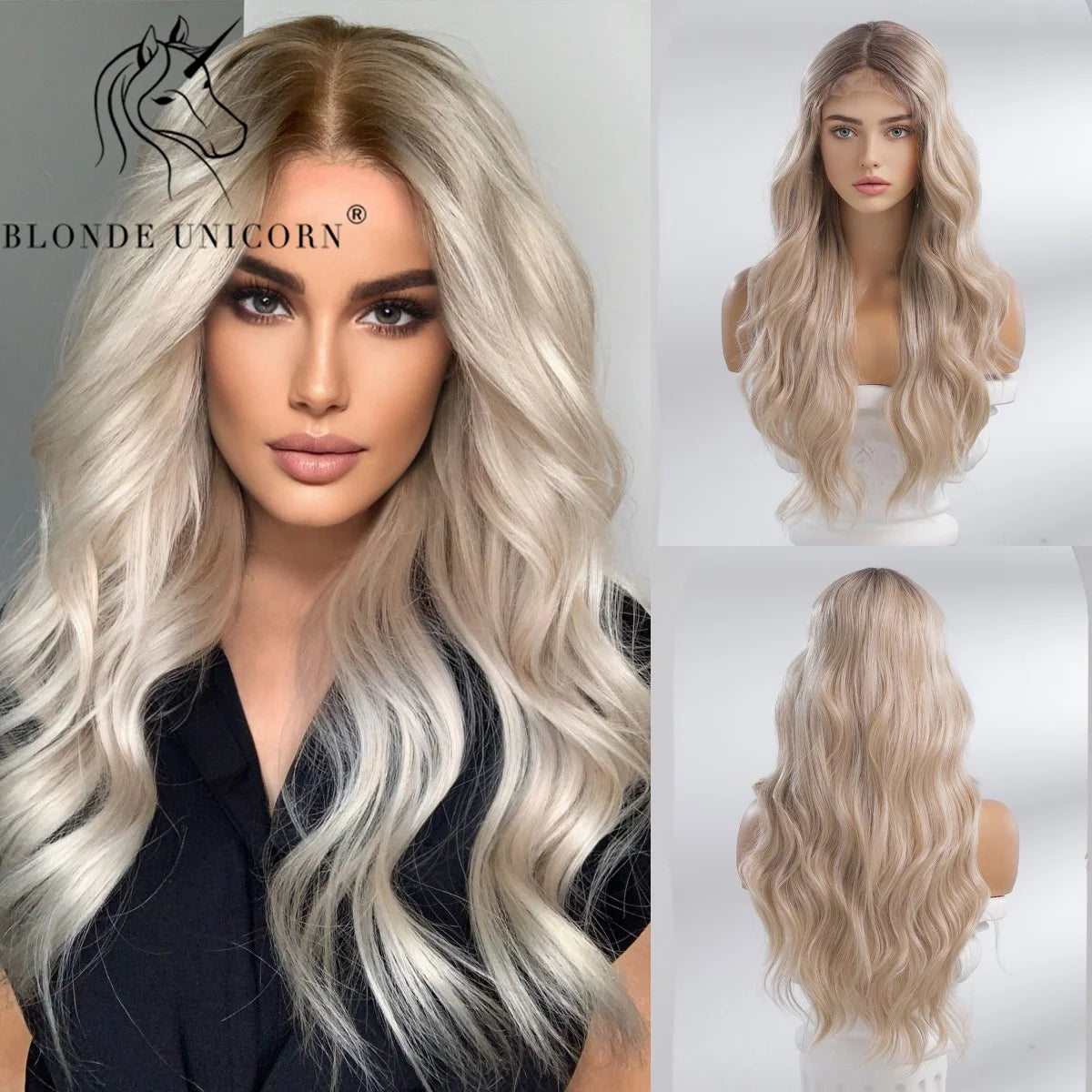 Blonde Unicorn Lace Front Wig Blonde Wave Wig Hair Synthetic Wigs for Black White Women Daily Party Cosplay Heat Resistant Hair