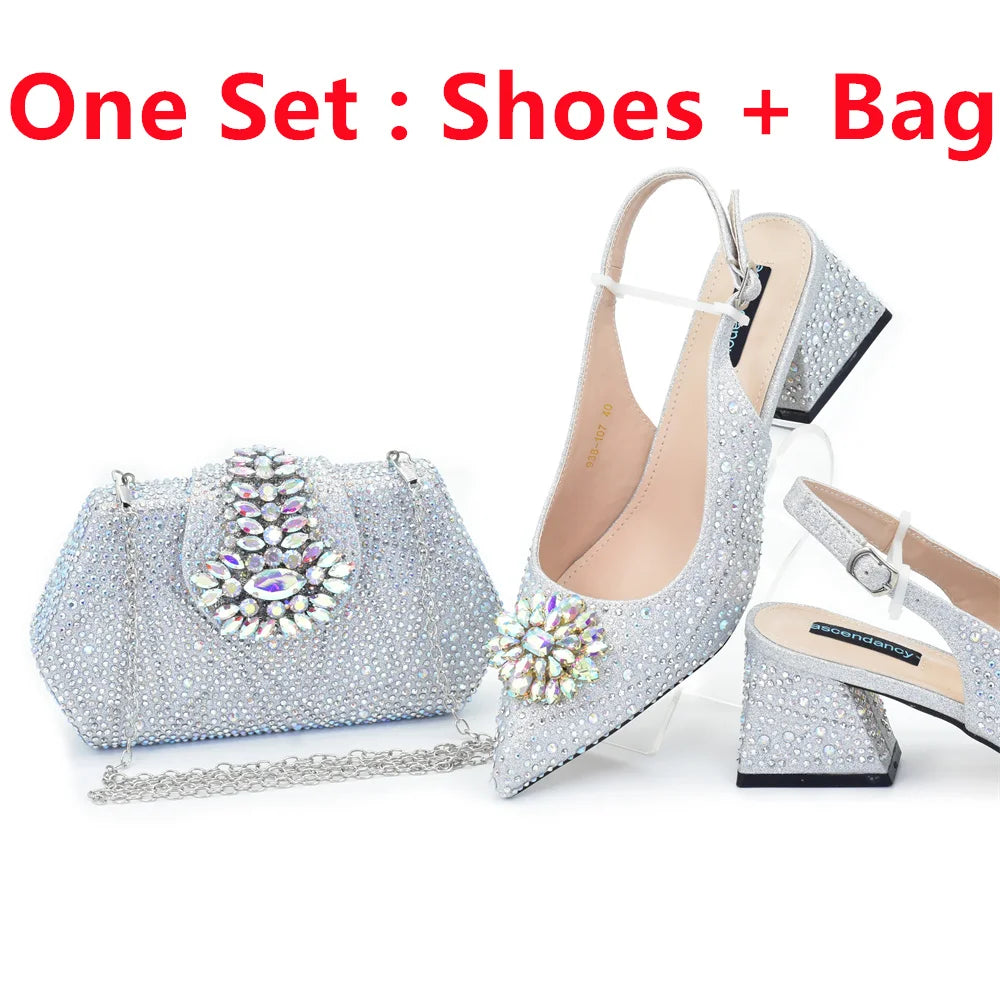 New Arrival Women Shoes and Bag Set African Ladies Pumps Match with Handbag Sandals Clutch Fashion Escarpins Femmes Sandales