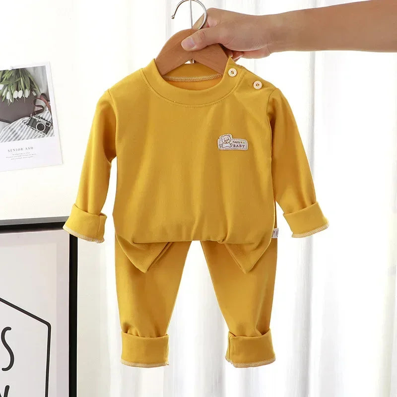 Warm Children's Clothing Spring and Autumn De Velvet Suit Boys Pajamas Girls Homewear Baby Underwear Kids Cartoon Bear Sleepwear