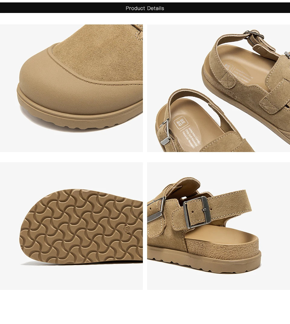 BEAUTODAY Casual Sandals Women Cow Suede Leather Buckle Strap Solid Color Round Toe Platform Fashion Ladies Shoes Handmade 34619