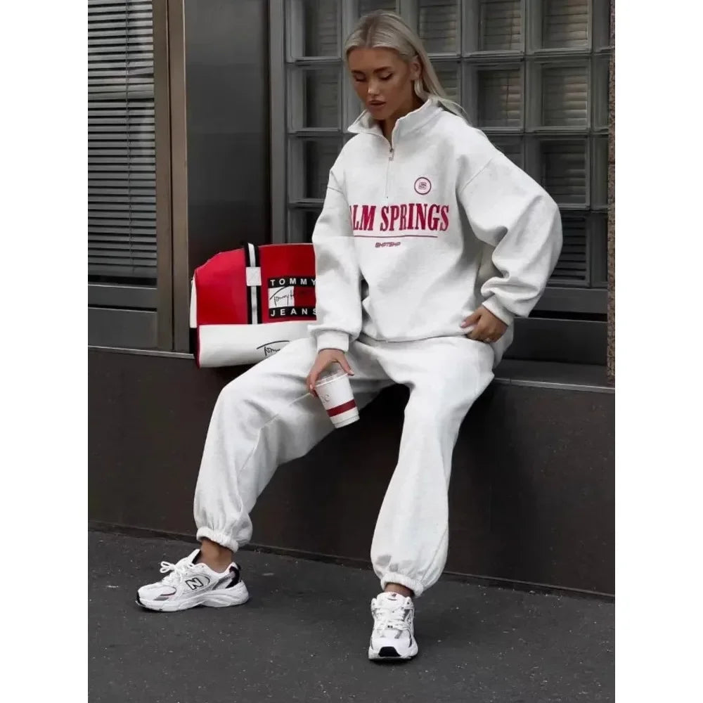 Zekye Spring Hoodies Women Letter Print Sweatshirt Hoodie Red Turtleneck Half Zipper Collar Pullover Tops K Pop Clothes Y2k