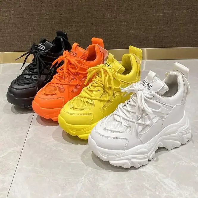 Autumn Orange Platform Sneakers Thick Sole Wedge Heels Women Casual Shoes Lace-up Slip On 2025 Ladies Height Increasing Shoes