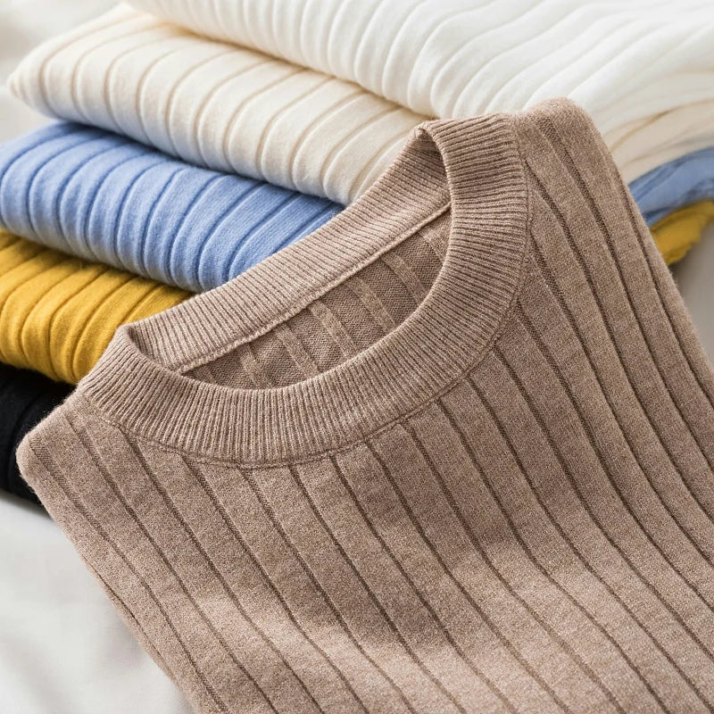 Autumn Winter 2025 Tops Pullovers Women Sweaters Knit Soft Jumper Tops O-Neck Ribbed Long Sleeve Korean Slim-fit Female Sweater