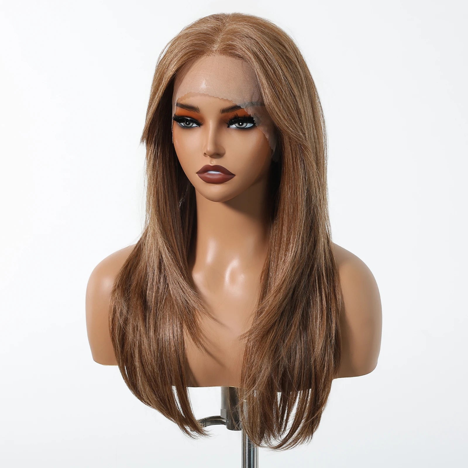 HD 13x6 Lace Frontal Wigs Ombre Brown Synthetic  Hair Long Straight Wigs Daily Use Party Wig for White Women Heat Resistant