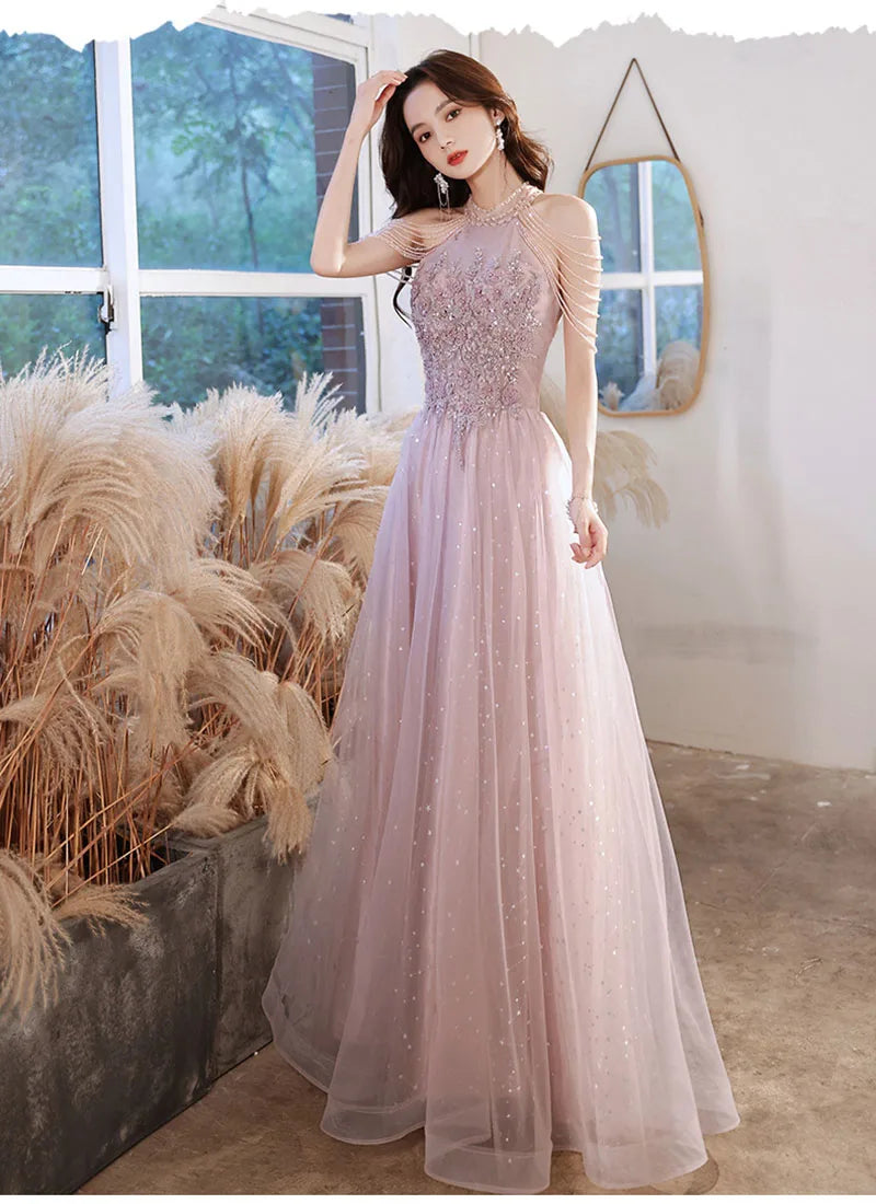 Luxury High Quality Pink Evening Dress 2025  For Prom Summer Autumn Temperament Socialite Senior Party Dress For Women