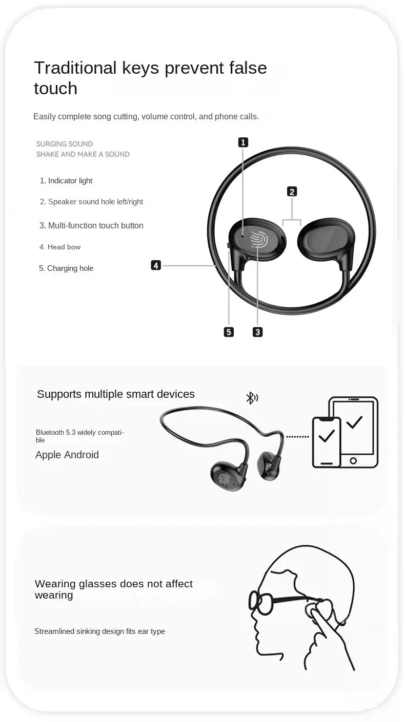 new AIR 1 Bone Conduction Wireless Bluetooth 5.3 Headphones Waterproof Headset Stereo Sports Earphones Earbuds With Mic