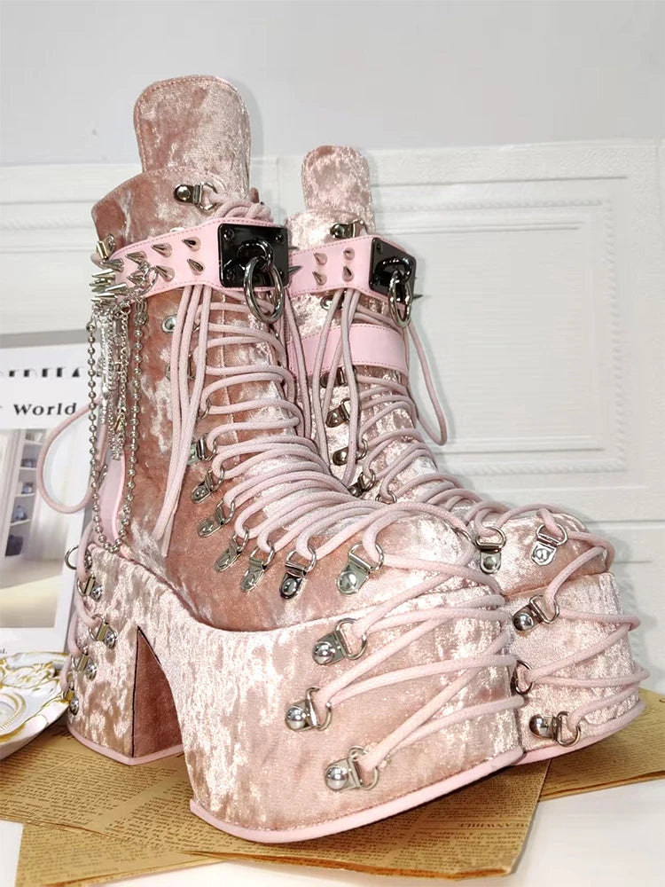 2025 Lolita Punk Punk Shoes Round Head Ultra High Heels Sponge Cake Queen Shoes Japanese Sweet Princess Boots