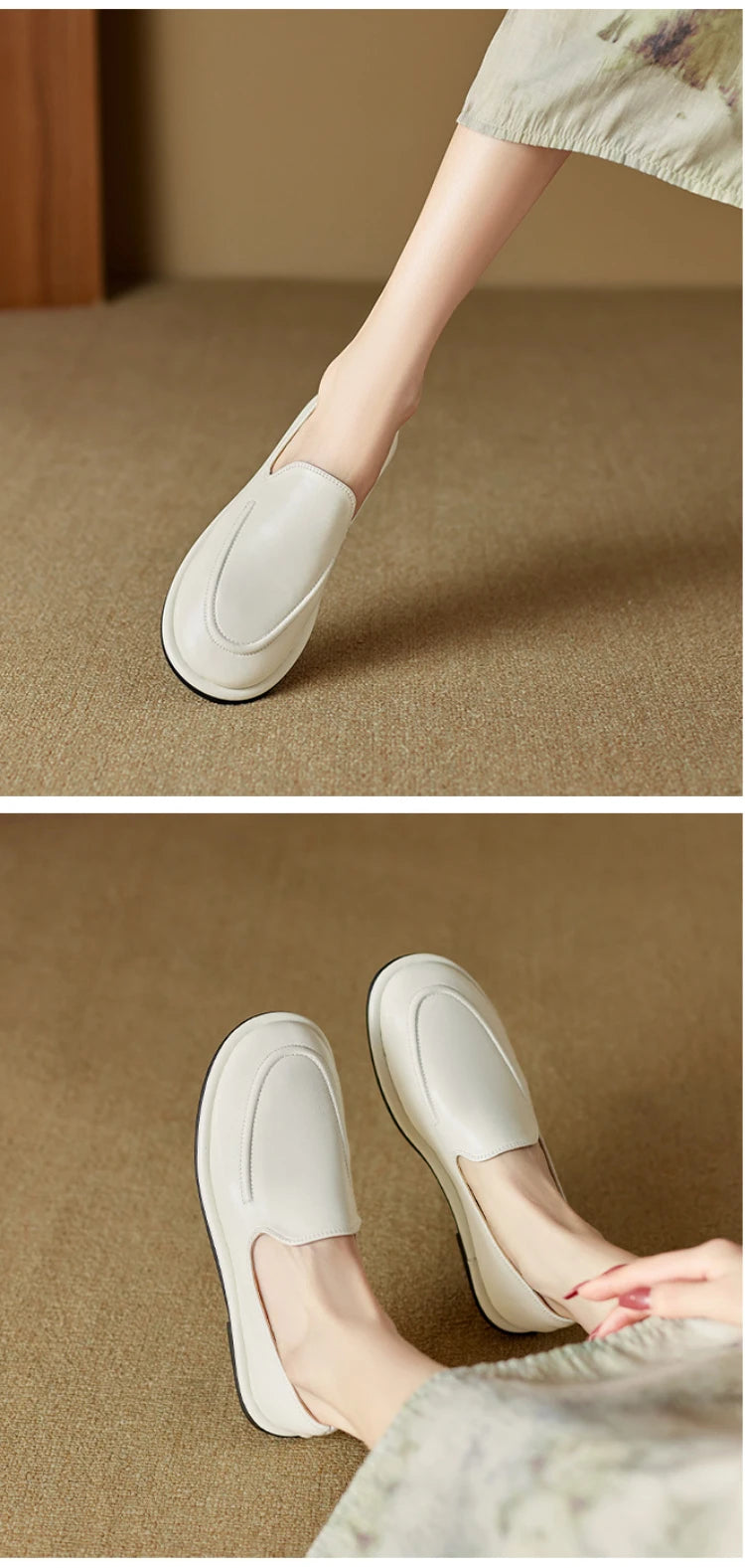 CICIYANG Loafers Women 2025 New Spring Round Toe One Foot Slip-on Shoes Women Genuine Leather Soft Flats Shoes Women