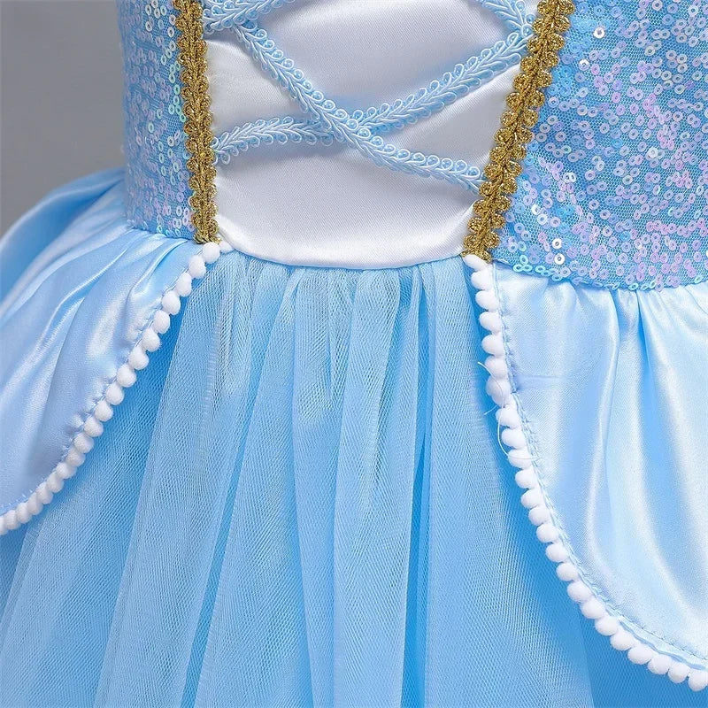 Cinderella Princess Costumes for Girls Halloween Disguise Carnival Cosplay Costume Kids Sequin Fluffy Mesh Evening Party Dresses