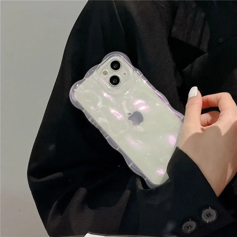 Transparent 3D Bubbles Shape Curly Shiny Phone Case For iPhone 17 Pro Air 15 16 Plus 14 13 12 Pro Max 11 Meteorite Wave Cover