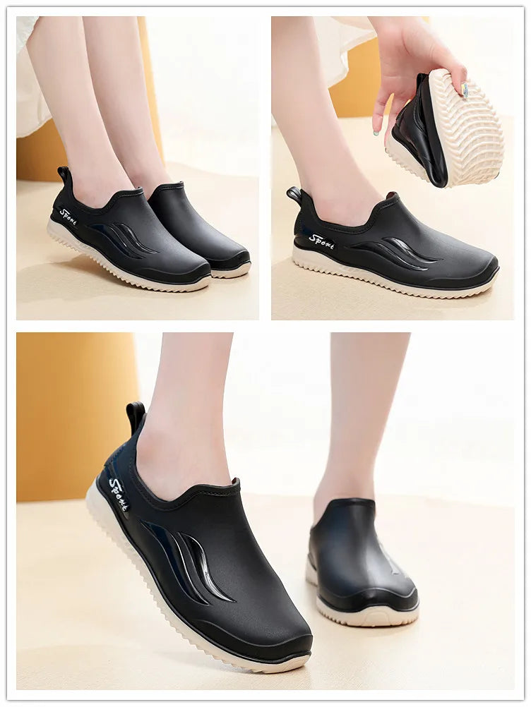 Low-top Rain Boots Women's Kitchen Water Boots Waterproof Exterior Wear Casual Flat Work Non-slip Lightweight Men's Rain Boots