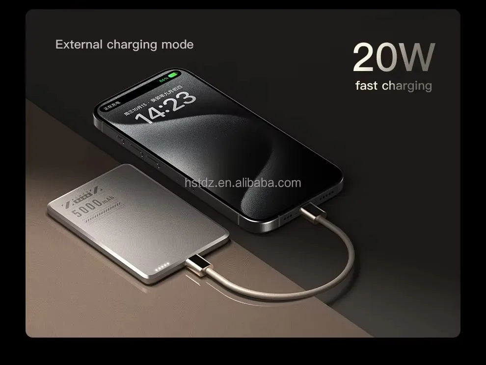 Portable travel Thin 0.65cm Magnetic Metal Wireless Charger 5000mAh Bi-directional Fast Charge PD20W Power bank External battery