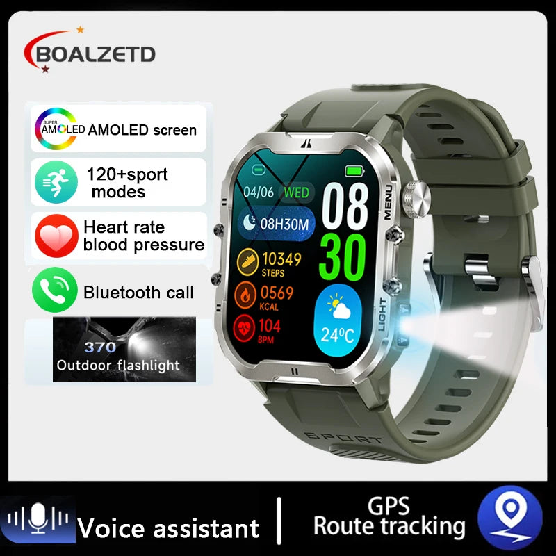 2024 New For Xiaomi Military Smart Watch Men Outdoor Sports Flashlight Fitness Watches Health Monitor 1.96" BT Call Smartwatch