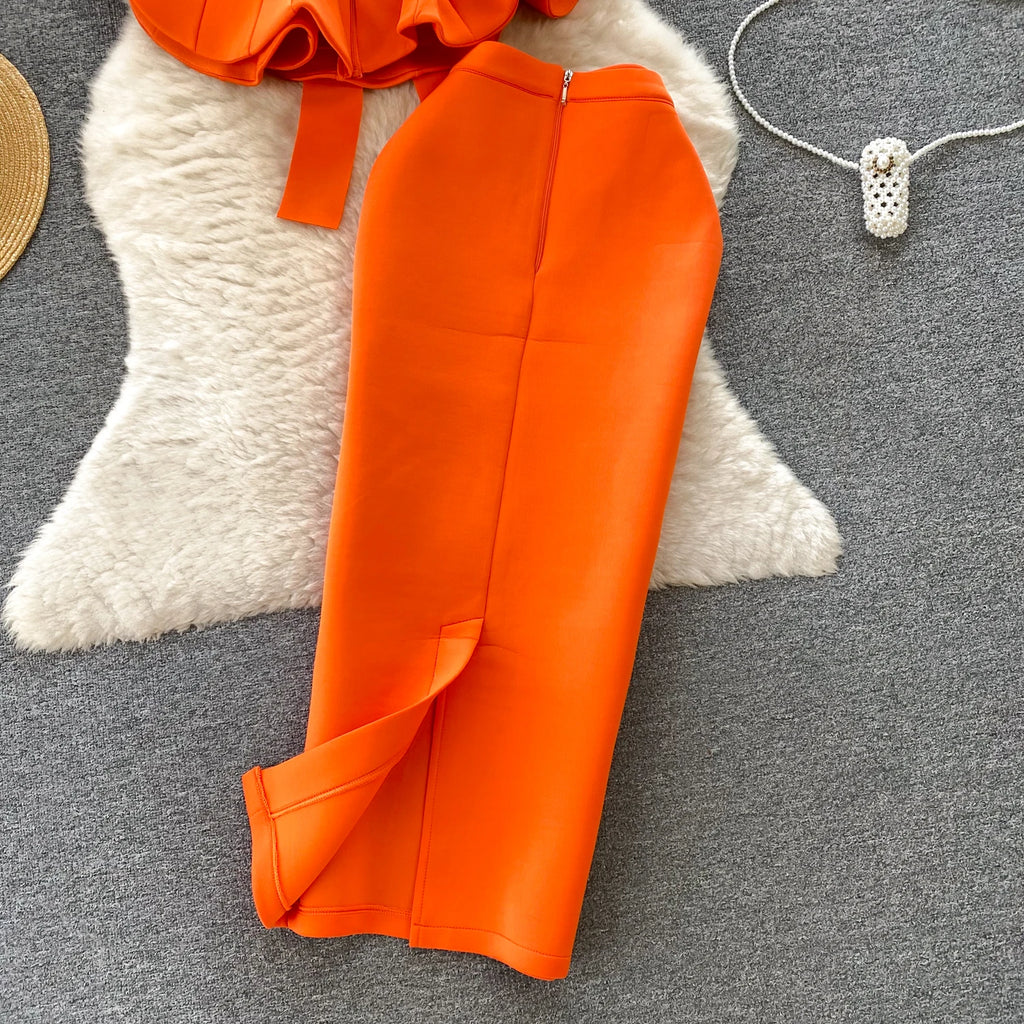 Sexy One-oulder Banded Waist Gown Set with Pleated Skirt Two-Piece Ensemble Courtly Sle Versatile Top f-length A-Line ...