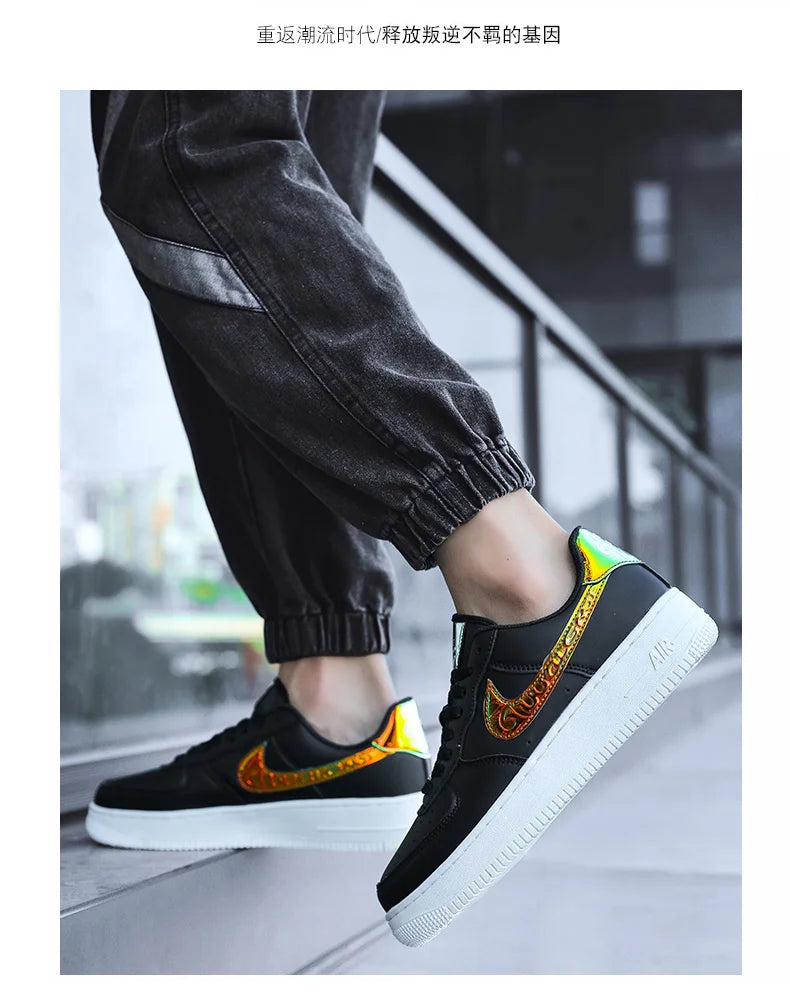 Aj1 Men's Air Force One Men's Shoes Video Game Pixel White Laser Joint Low-Top Sneakers Casual White Shoes