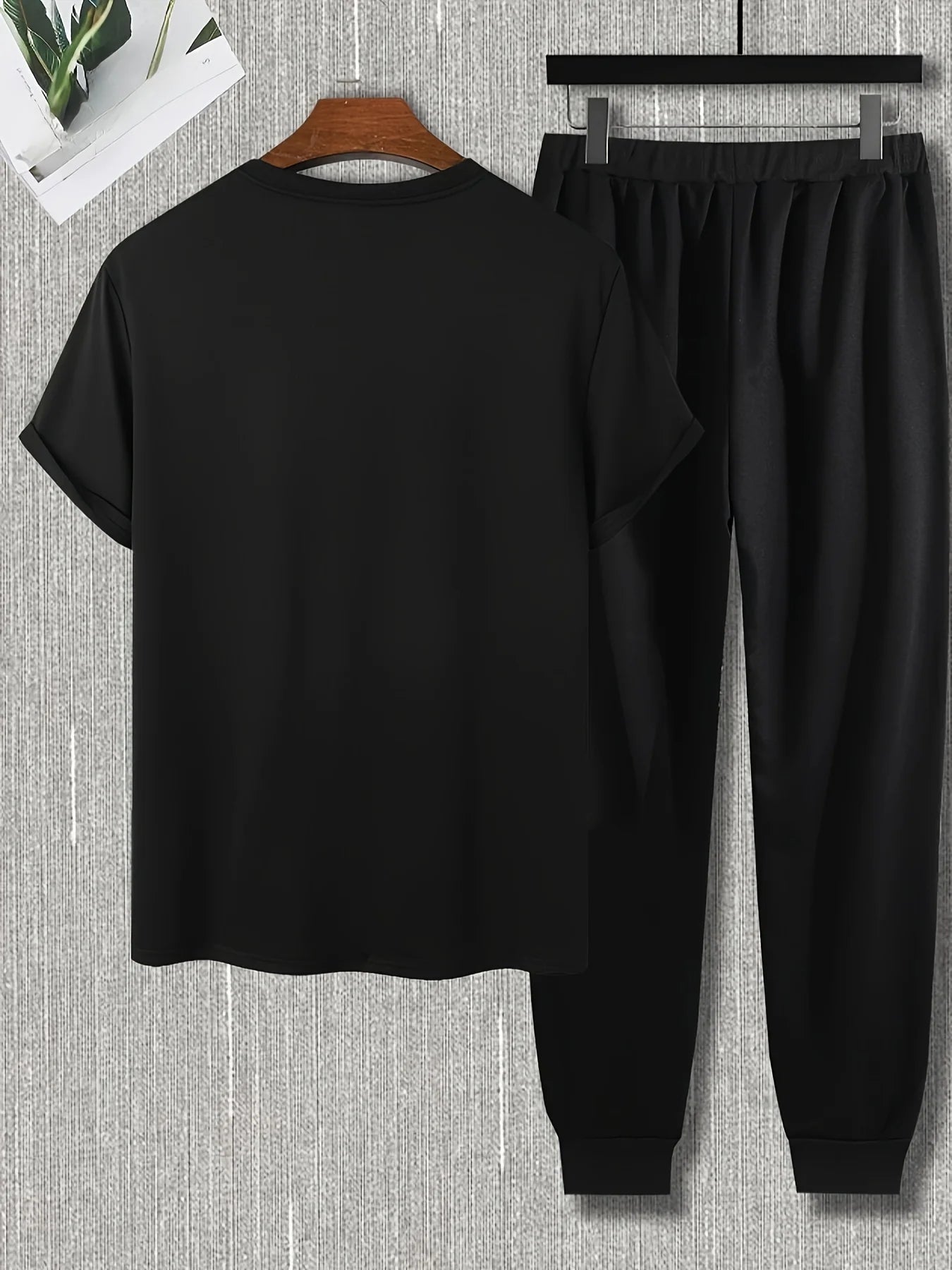 2 sets of casual home clothes for men- tops with micro-stretch fabric- round neck fashionable T-shirt- waist drawstring- pants