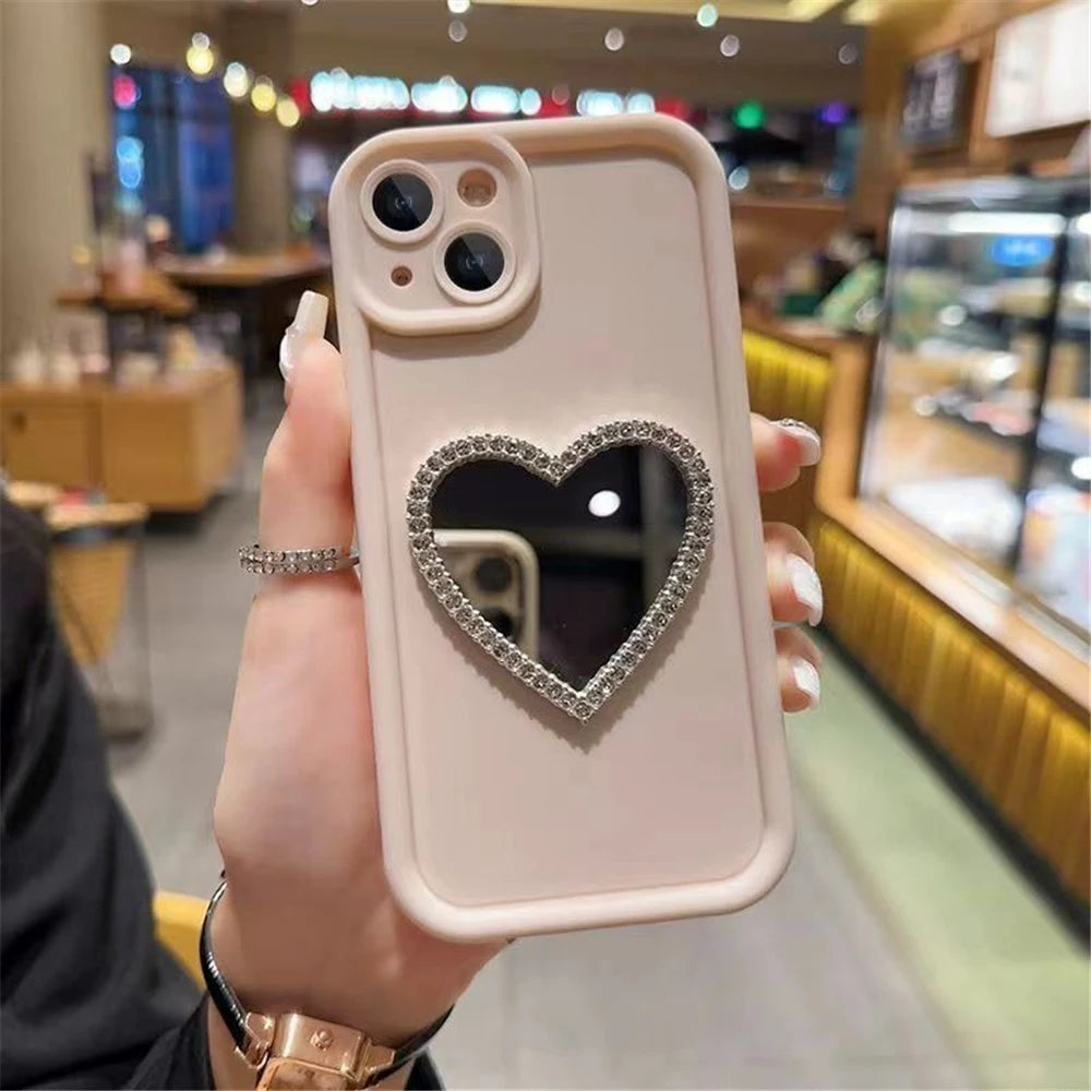Love Heart Diamond Mirror Phone Case For Xiaomi Mi 14T 13T 12T 11T Pro For Xiaomi 13 12 11 Lite 5G NE Silicone Shockproof Cover
