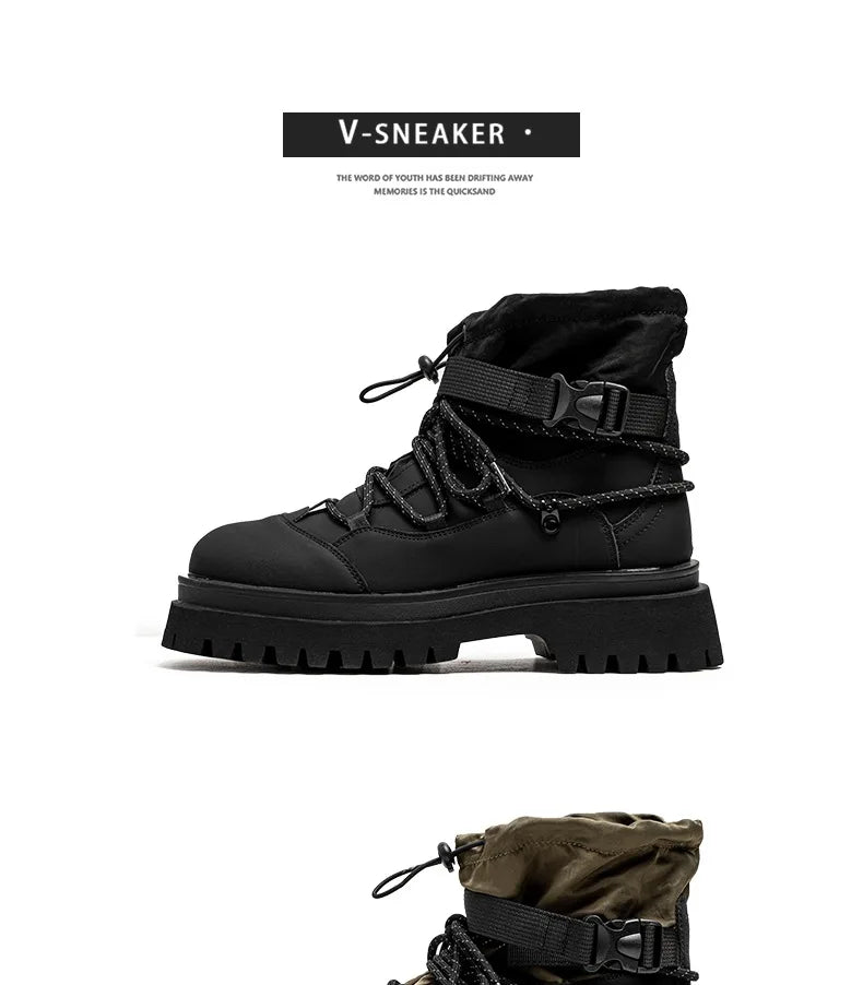 Men Platform Ankle Boots Fashion Personalized Strap Design Shoes Brand High Quality Motorcycle Boots Casual Outdoor Zipper Shoes