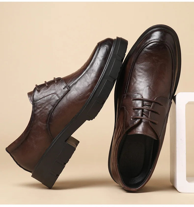 5 8 10 Cm Heel Leather Men's Dress Shoes Fashion Casual New Designer Cowhide Lace-up Platform Wedding Shoes for Man