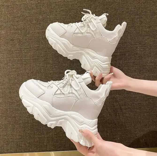 Autumn Orange Platform Sneakers Thick Sole Wedge Heels Women Casual Shoes Lace-up Slip On 2025 Ladies Height Increasing Shoes