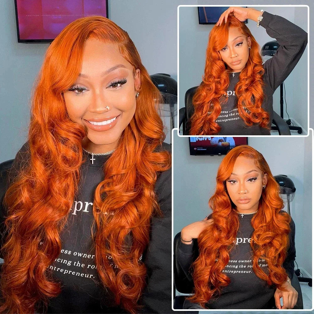 Lafino Ginger Hd Lace Wig 13x6 Human Hair Loose Body Wave 13x4 Lace Frontal Body Wave Wigs Orange Wig 350 Colored Human Hair Wig