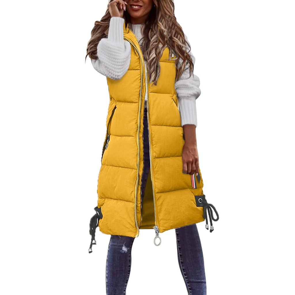 Women'S Autumn And Winter Temperament Sleeveless Cardigan Mid-Length Cotton Vest Vest Coat Abrigos Mujer Invierno Chamarras Muje