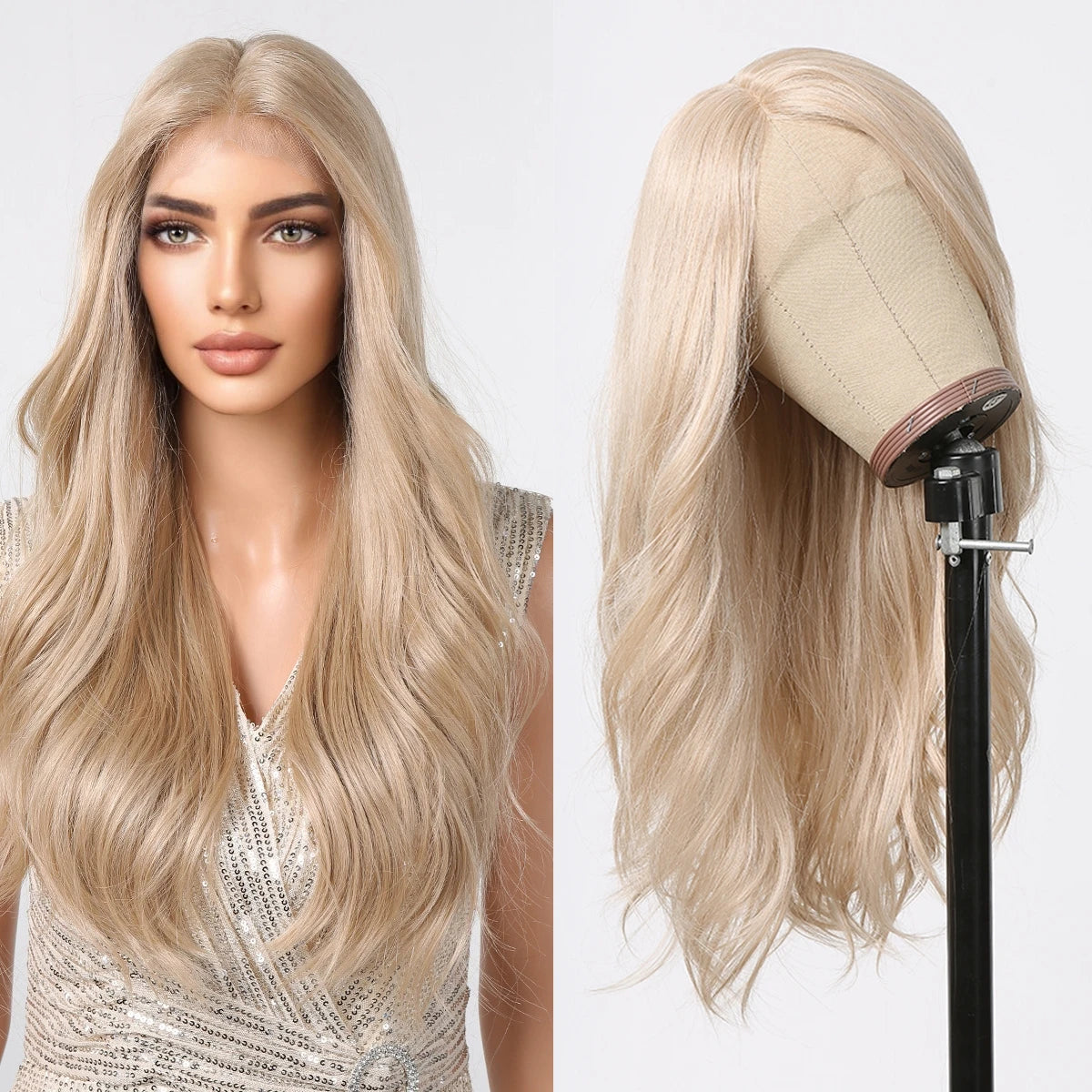 HD 13x6 Lace Frontal Wigs Ombre Brown Synthetic  Hair Long Straight Wigs Daily Use Party Wig for White Women Heat Resistant