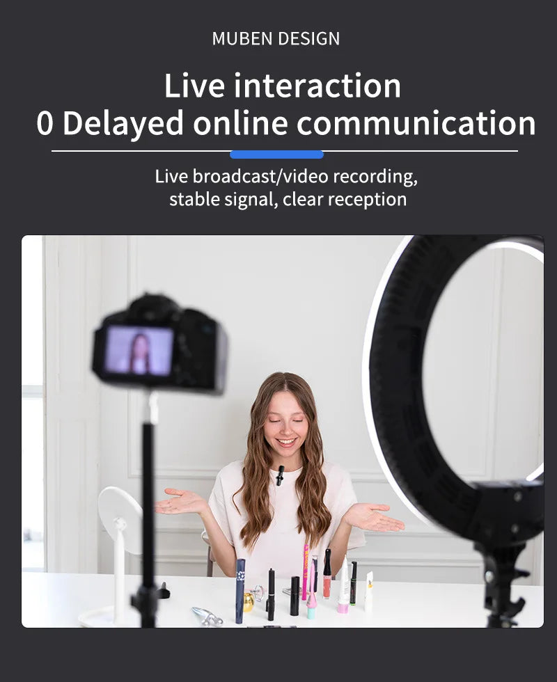 Wireless Lavalier Microphone Mini Portable Smart Noise Reduction Video Recording Microphone for iPhone Android Lapel Mic