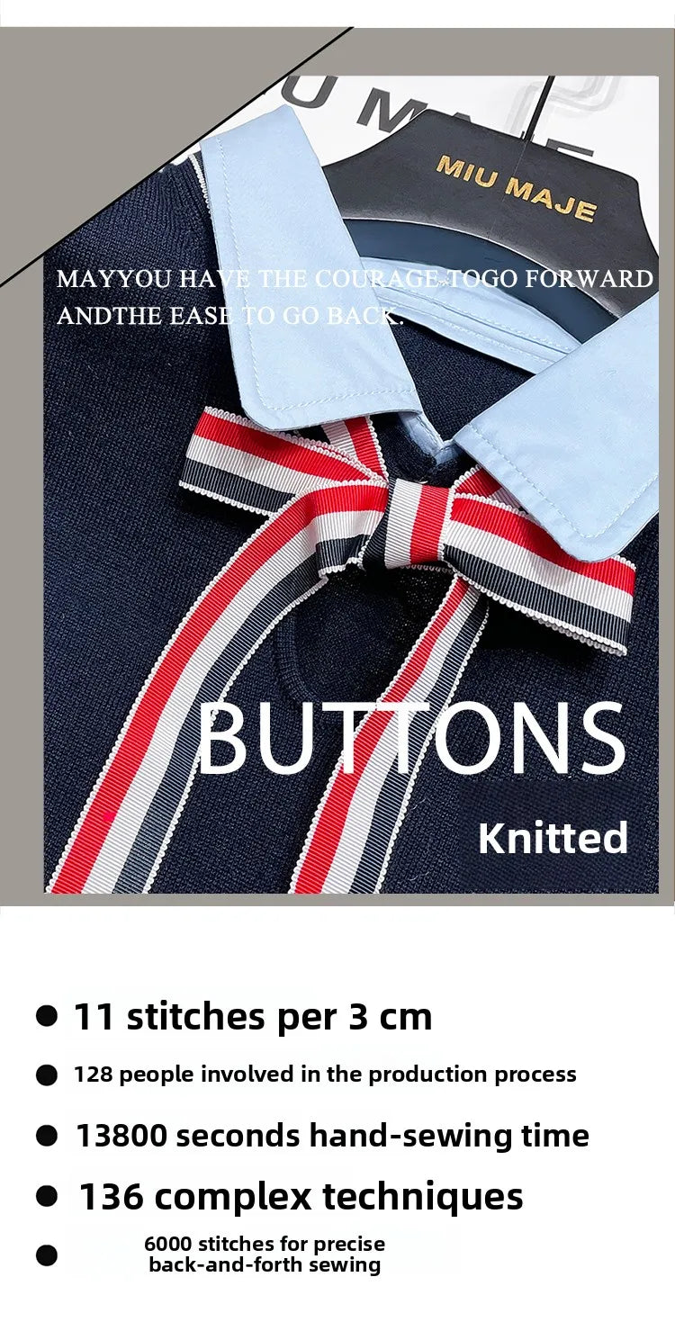 High-End European Sle Women's Knitted ort Top  Collar Belted College Faion Upperwear Comfortable Regular Fit Summer...