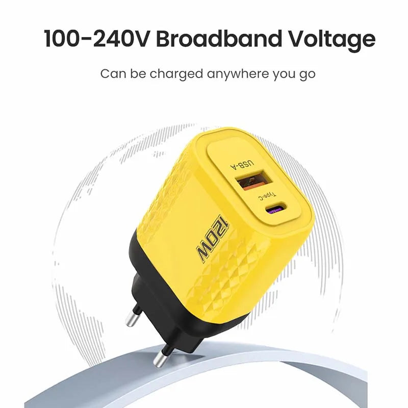 120W Charger USB C Fast Charger For iPhone Xiaomi Samsung Oneplus Phone Adapter 2 Ports QC3.0 Fast Charging PD Charger Adapter