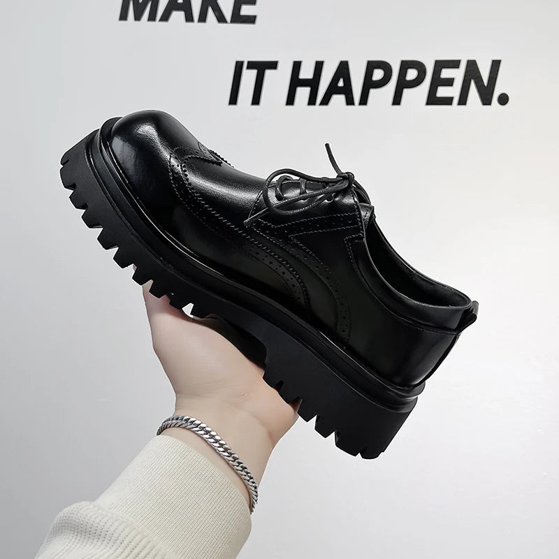 New Casual Leather Shoes Man Men High Sole Platform japan Harajuku Korean Streetwear Fashion Business Wedding Leather Shoes