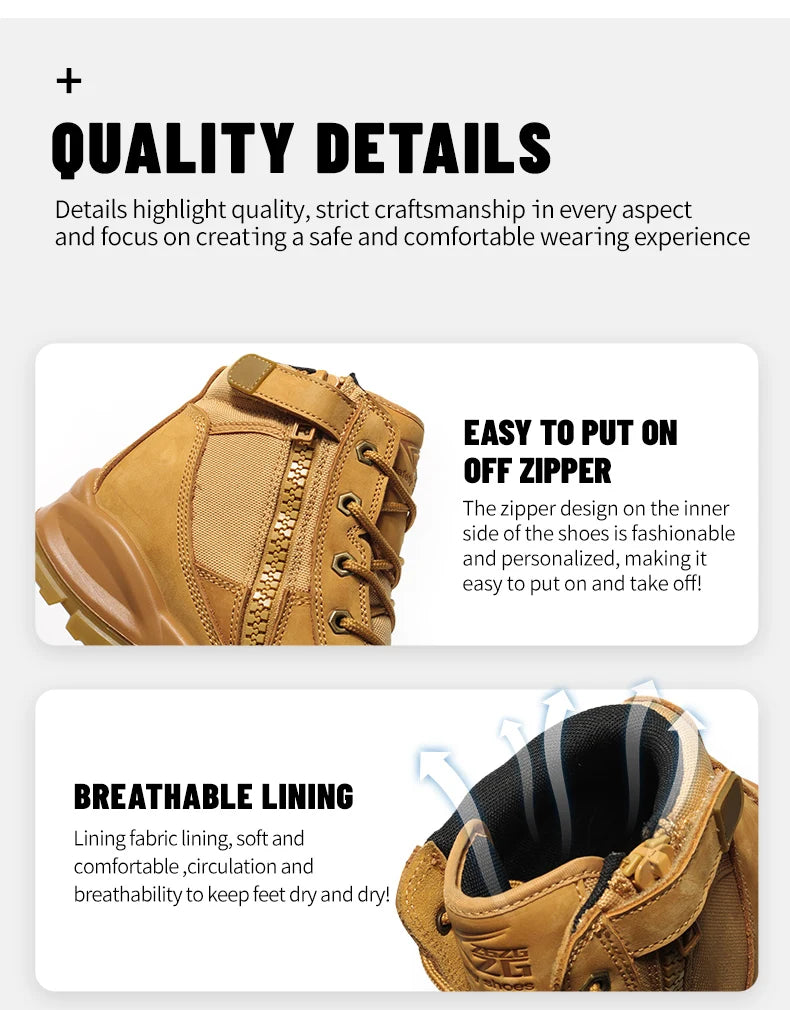 Genuine Leather Men's Boots Safety Shoes Indestructible Work Boots Steel Toe Shoes Puncture-Proof security Protective Shoes Male