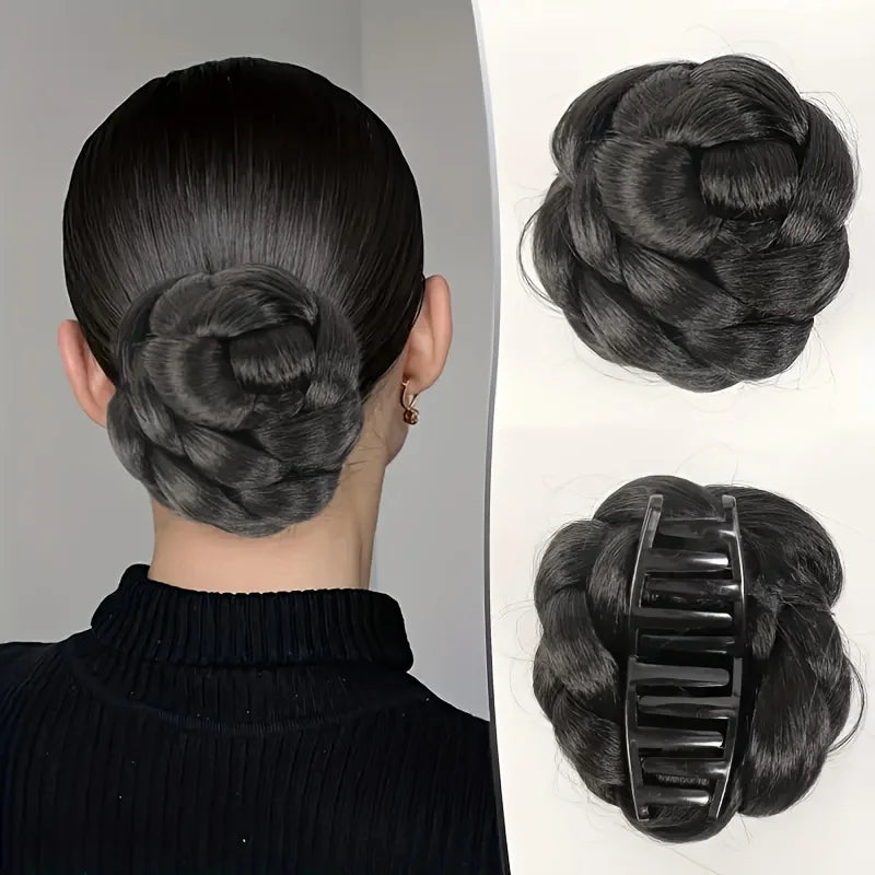 4-inch synthetic grab clip lazy hair braid braided bun wig women's low-tie meatball head heat-resistant bun hair accessories
