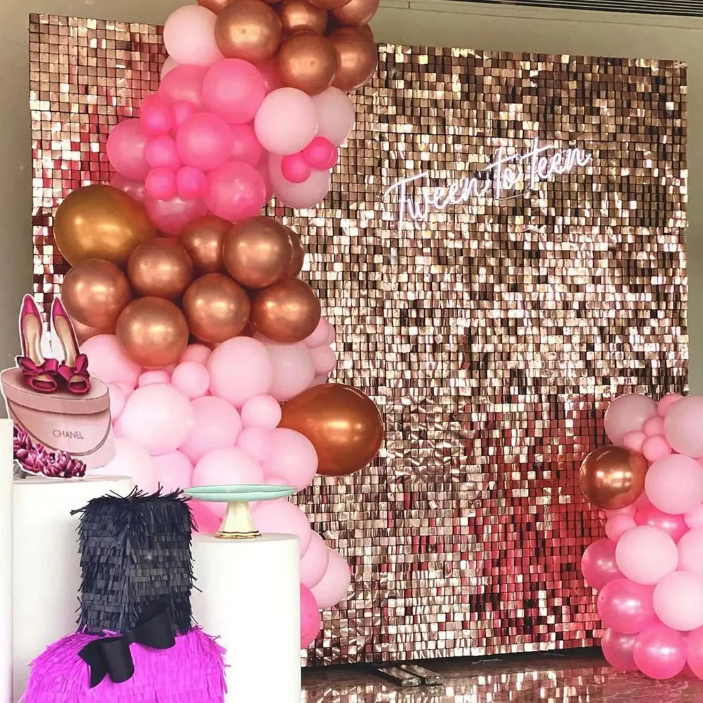 12/24/30pcs Rose Gold Shimmer Wall Panels Backdrops Square Sequins Backdrops Girls Birthday Graduation Wedding Party Decoration