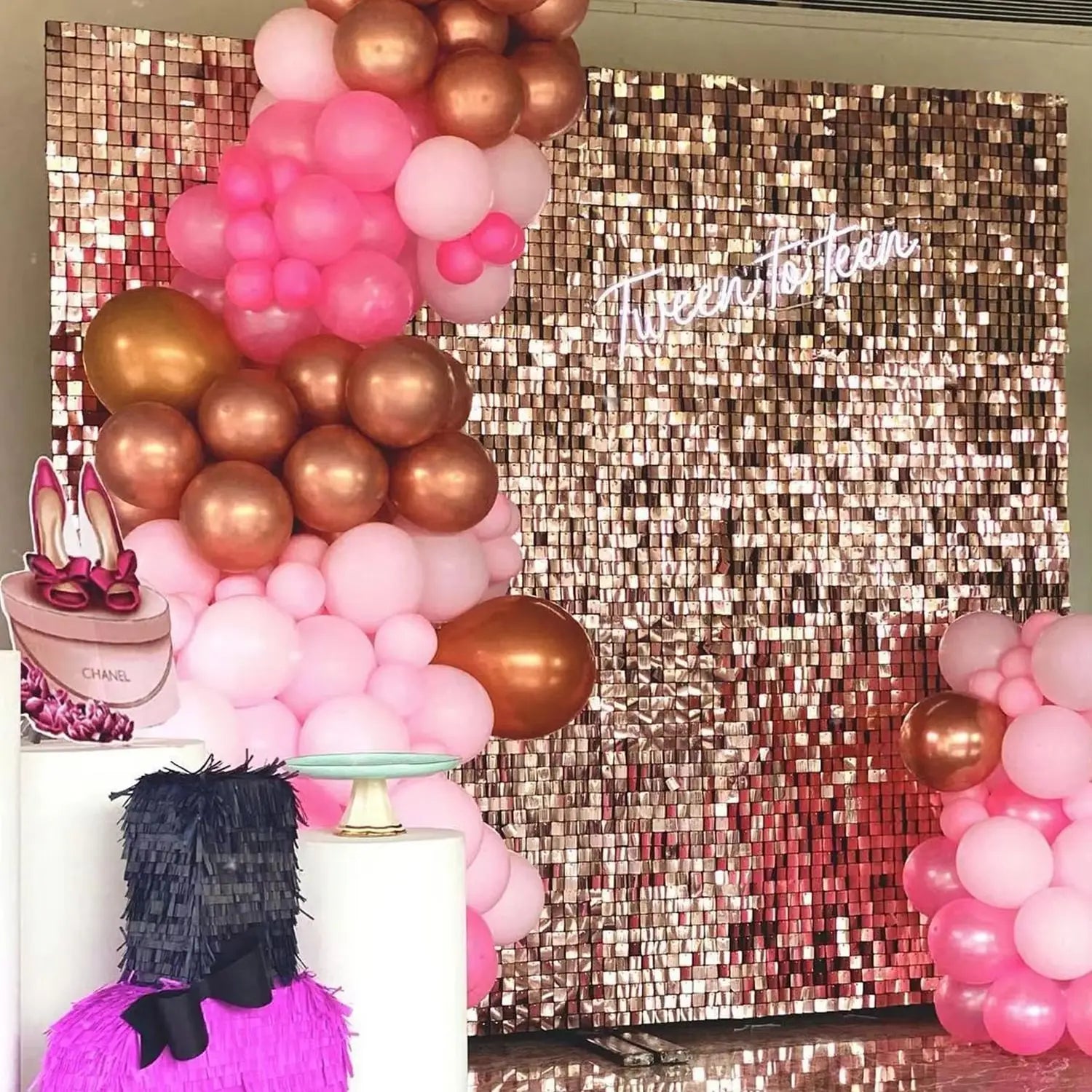 12/24/30pcs Rose Gold Shimmer Wall Panels Backdrops Square Sequins Backdrops Girls Birthday Graduation Wedding Party Decoration