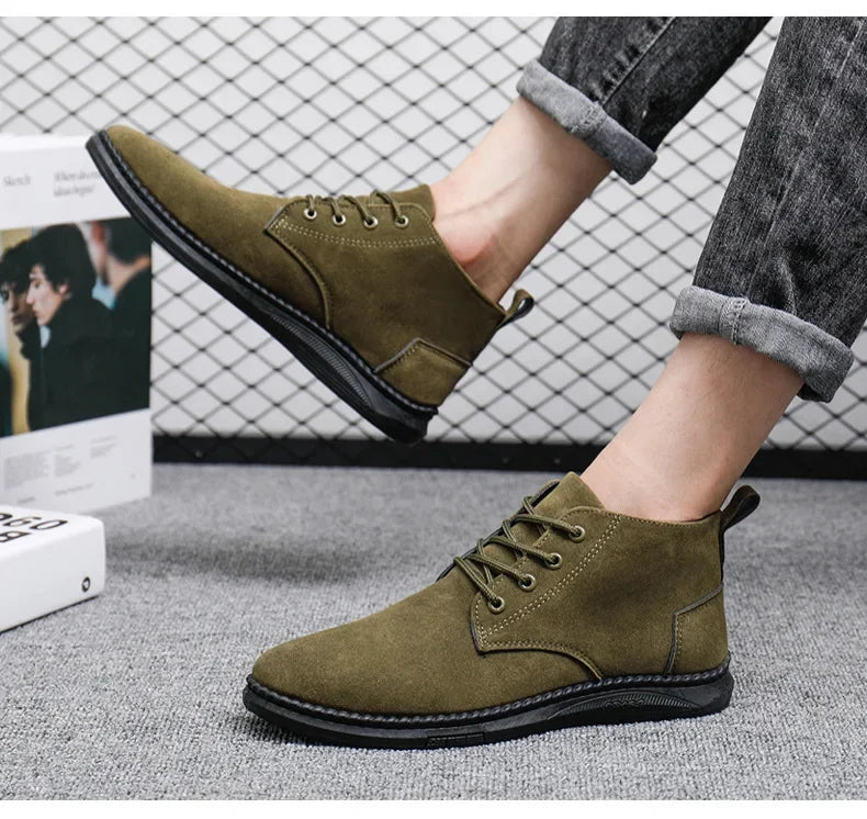 2025 New Men Shoes Luxury Suede Men Chelsea Boots Fashion Comfortable Lace Up Ankle Boots Outdoor Casual High Quality Men Boots