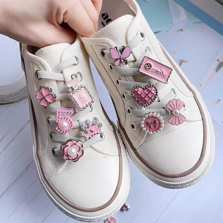 1 PCS Girls Pink Shoelace Charm Buckle Shoe Laces Charms for Sneakers Shoes Decorations Fashion DIY Shoelaces Accessories New