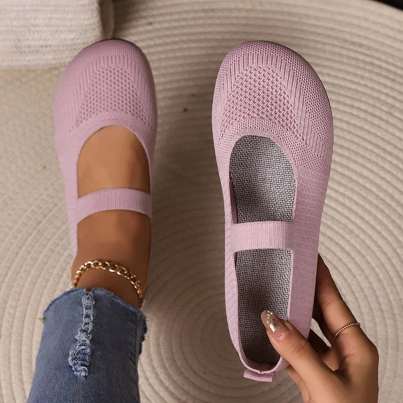 2025 Autumn Knitted Women's Breathable Flat Shoes New Casual Sports Shoes Lightweight Women's Comfortable Soft Walking Footwear