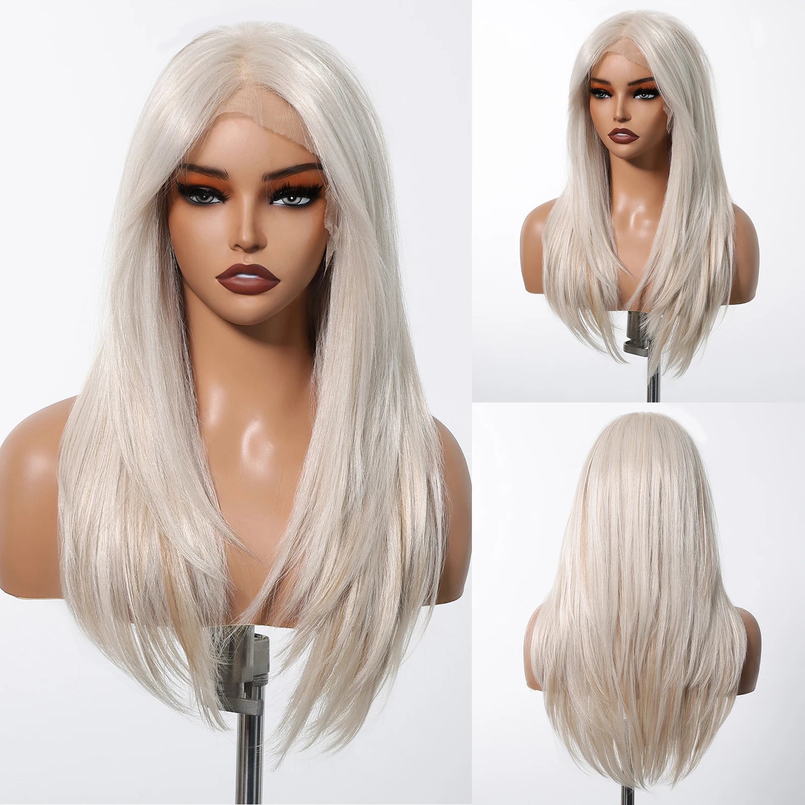 HD 13x6 Lace Frontal Wigs Ombre Brown Synthetic  Hair Long Straight Wigs Daily Use Party Wig for White Women Heat Resistant