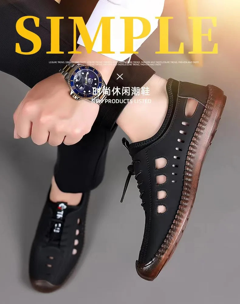 Men's Casual Sandals Fashion Hollow Out Breathable Shoes Summer Flat Business Soft Bottom  Sandalias Outdoor Beach Shoes