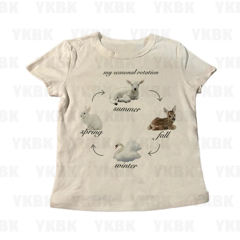 Print Long Sleeve Tank Top T Shirt Y2K Casual Animal Women Baby Cute Punk Crop Top Harajuku Fashion Vest Tee 90s Street Outfits