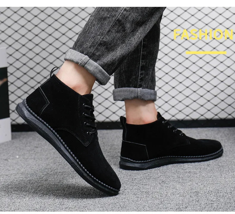 2025 New Men Shoes Luxury Suede Men Chelsea Boots Fashion Comfortable Lace Up Ankle Boots Outdoor Casual High Quality Men Boots