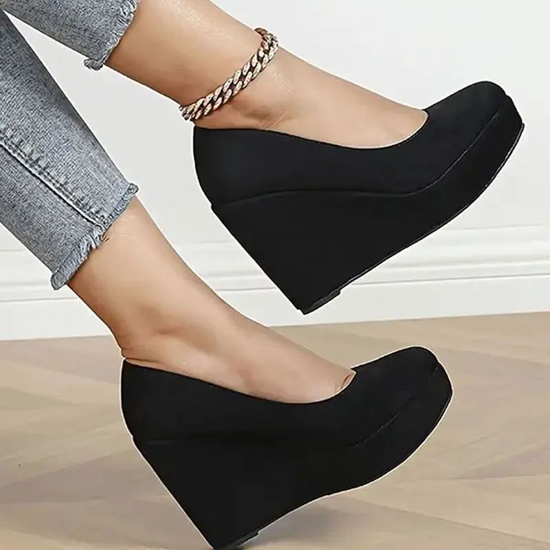 LIHUAMAO suede wedges Women Shoes leopard platform Pumps party wedding office lady high heel shoes