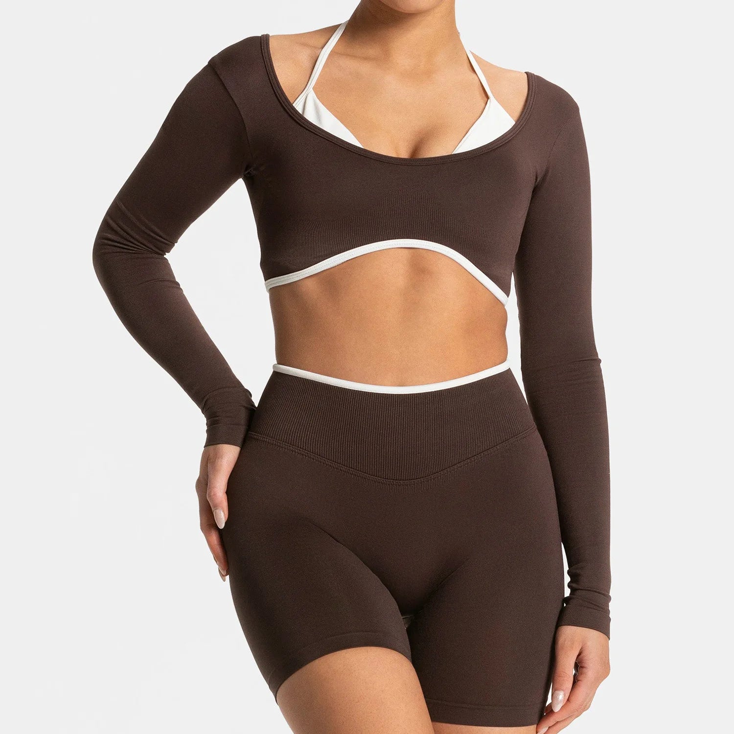 Seamless Fake Two-piece Long Sleeved Yoga Top  Women's Running and Fitness Sports Top Suit Top